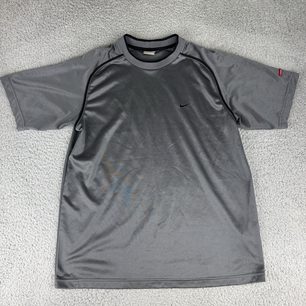 Vintage Nike Shirt Mens Medium Gray Solid Short Sleeve Crewneck Embroidered Y2K‎